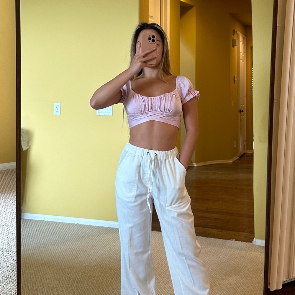 Satin soft pink crop top